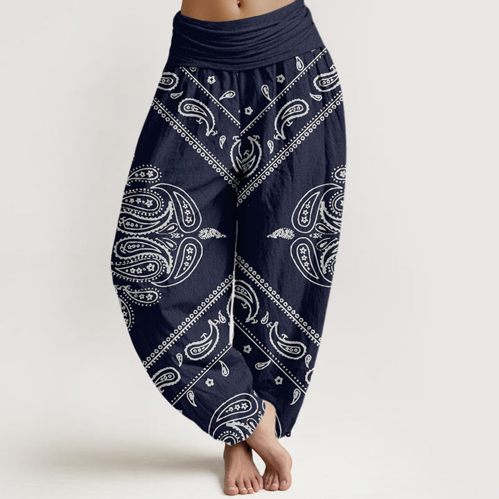 Buddha Stones Casual Floral Leaf Paisley Pattern Women's Elastic Waist Harem Pants - DarkBlue - US22,UK/AU26,EU54 (6XL) - image 8