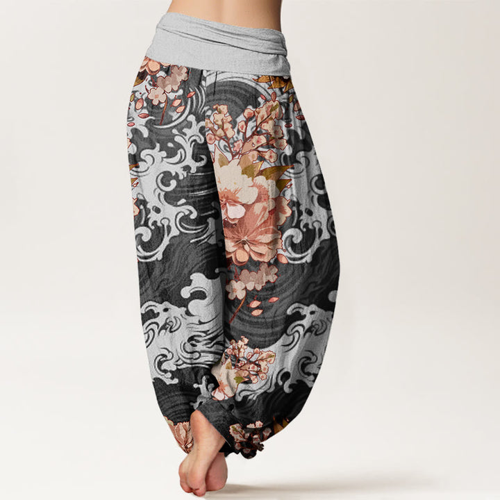 Buddha Stones Casual Wave And Floral Pattern Women's Elastic Waist Harem Pants - image 3