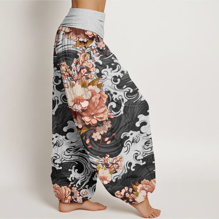 Buddha Stones Casual Wave And Floral Pattern Women's Elastic Waist Harem Pants - image 2