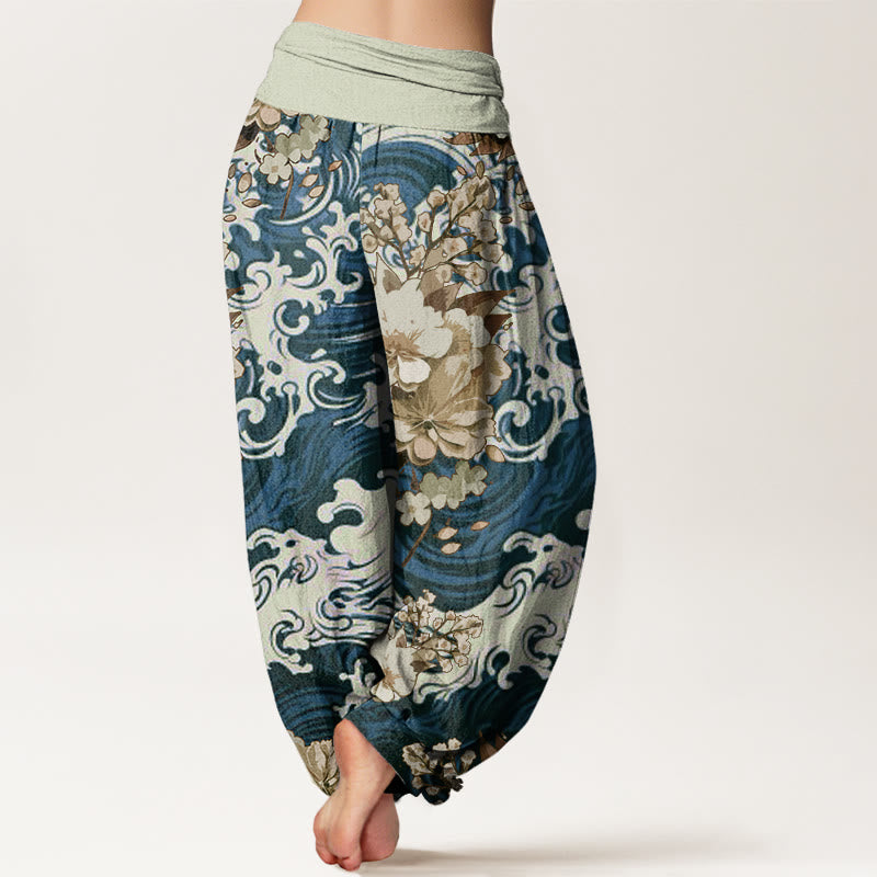 Buddha Stones Casual Wave And Floral Pattern Women's Elastic Waist Harem Pants - image 7