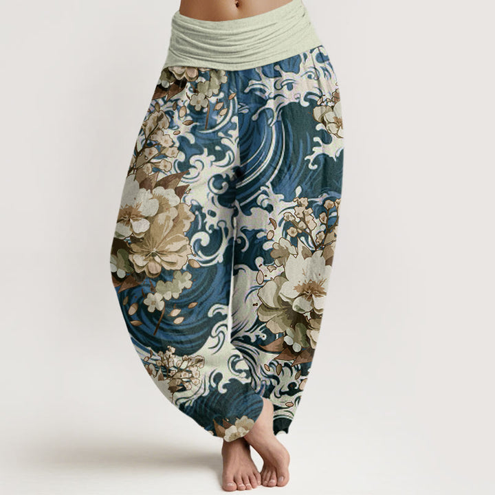 Buddha Stones Casual Wave And Floral Pattern Women's Elastic Waist Harem Pants - SteelBlue - US22,UK/AU26,EU54 (6XL) - image 5