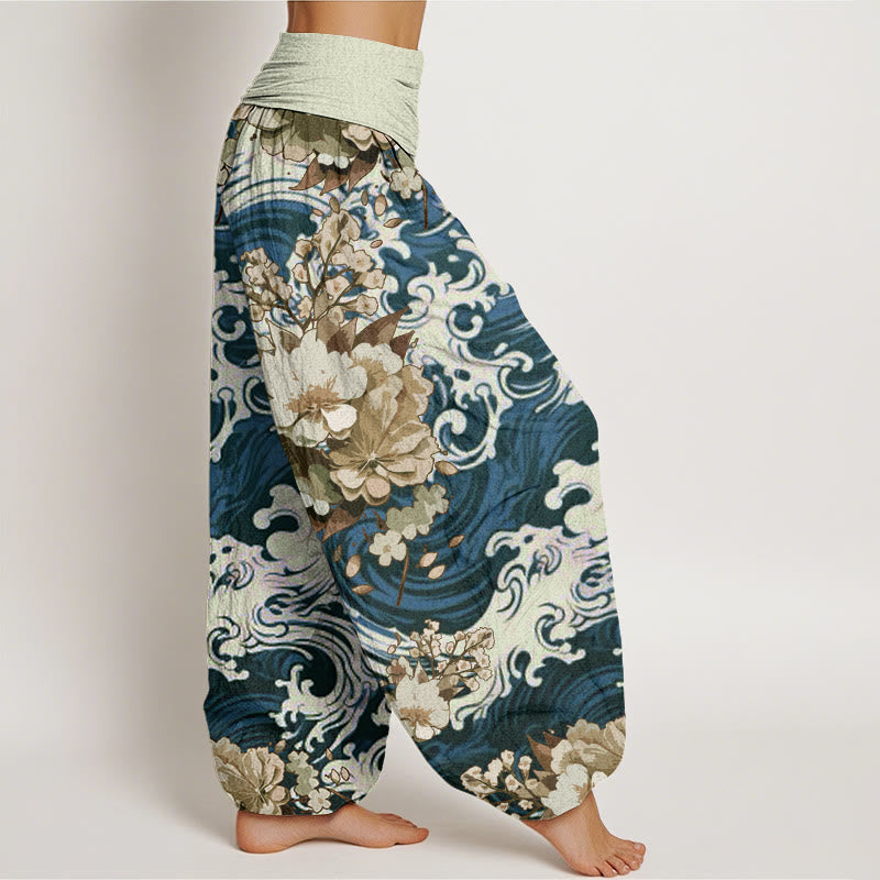 Buddha Stones Casual Wave And Floral Pattern Women's Elastic Waist Harem Pants - image 6