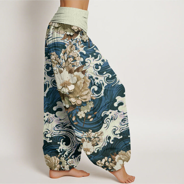 Buddha Stones Casual Wave And Floral Pattern Women's Elastic Waist Harem Pants - image 6