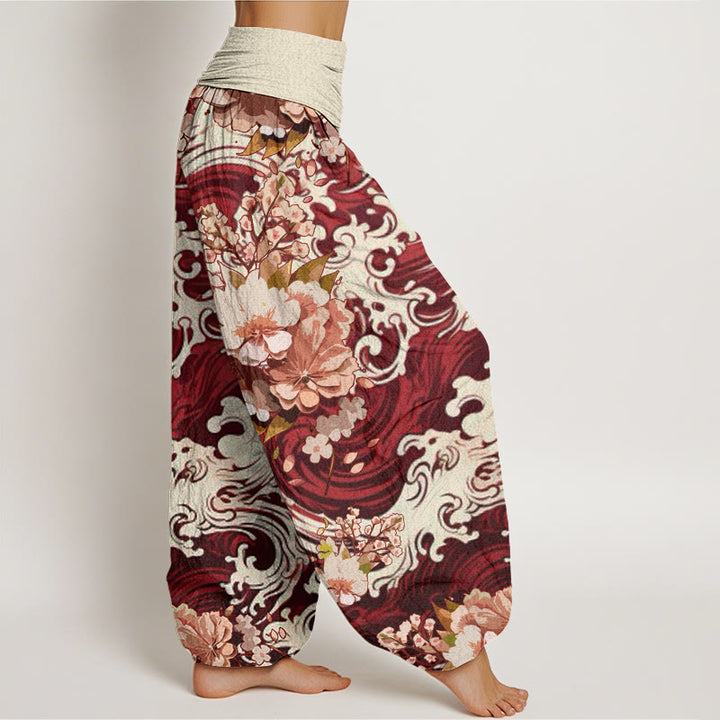 Buddha Stones Casual Wave And Floral Pattern Women's Elastic Waist Harem Pants - image 9