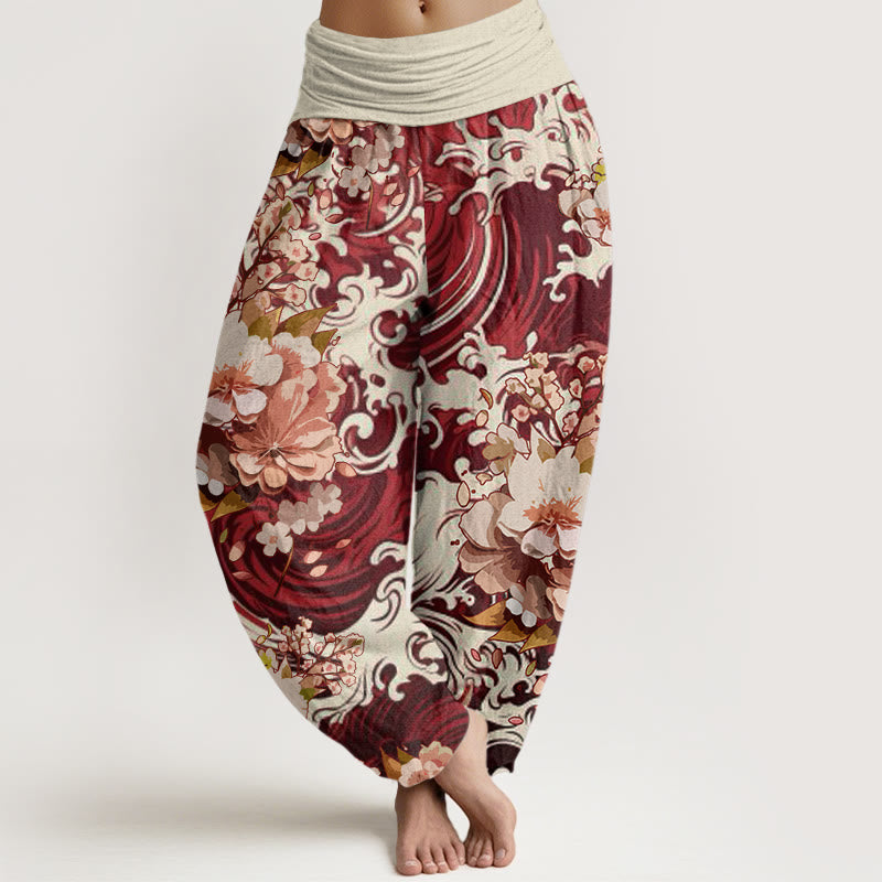 Buddha Stones Casual Wave And Floral Pattern Women's Elastic Waist Harem Pants - Brown - US22,UK/AU26,EU54 (6XL) - image 8