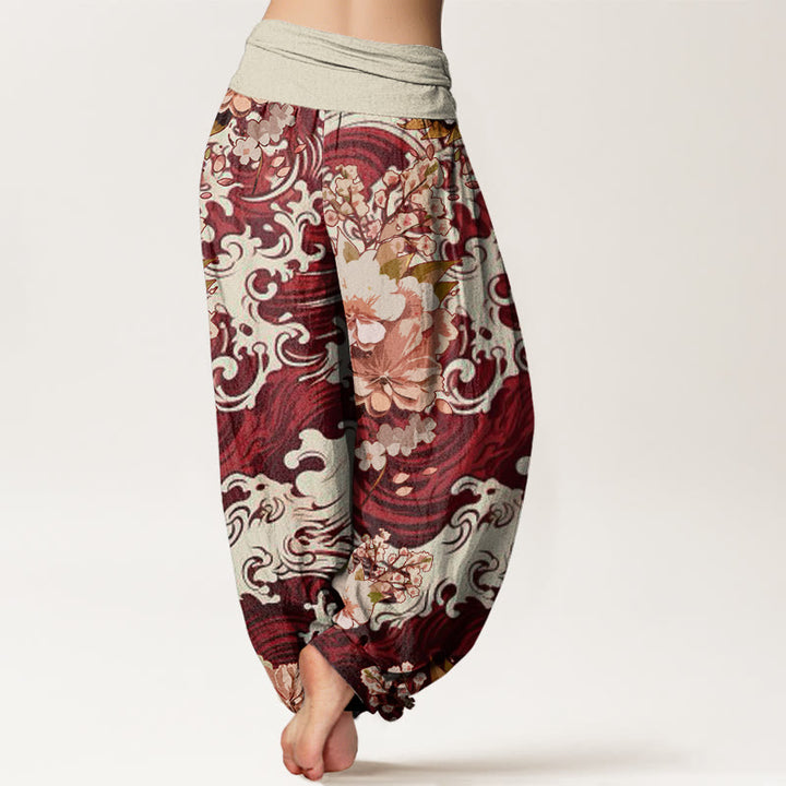 Buddha Stones Casual Wave And Floral Pattern Women's Elastic Waist Harem Pants - image 10