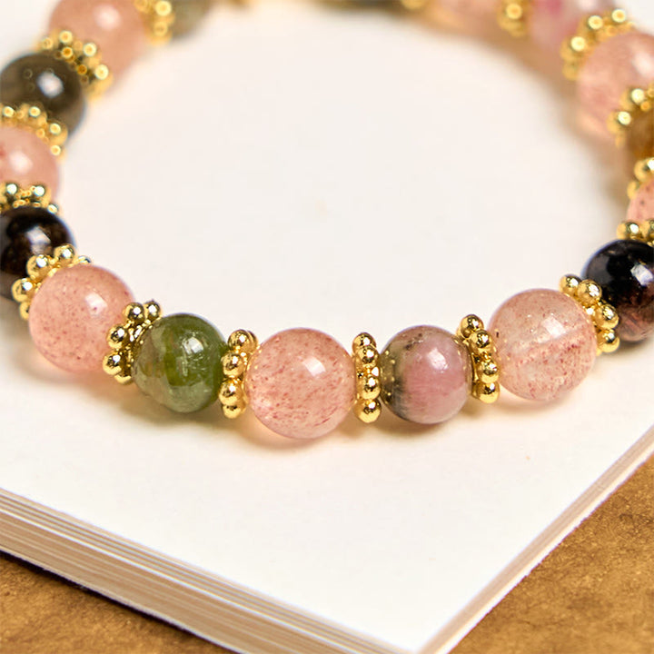 Buddha Stones Natural Strawberry Quartz Crystal Beads Positive Key Chain Phone Hanging Decoration