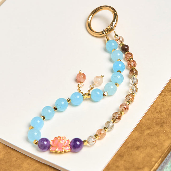 Buddha Stones Natural Super Seven Crystal Protection Key Chain Phone Hanging Decoration