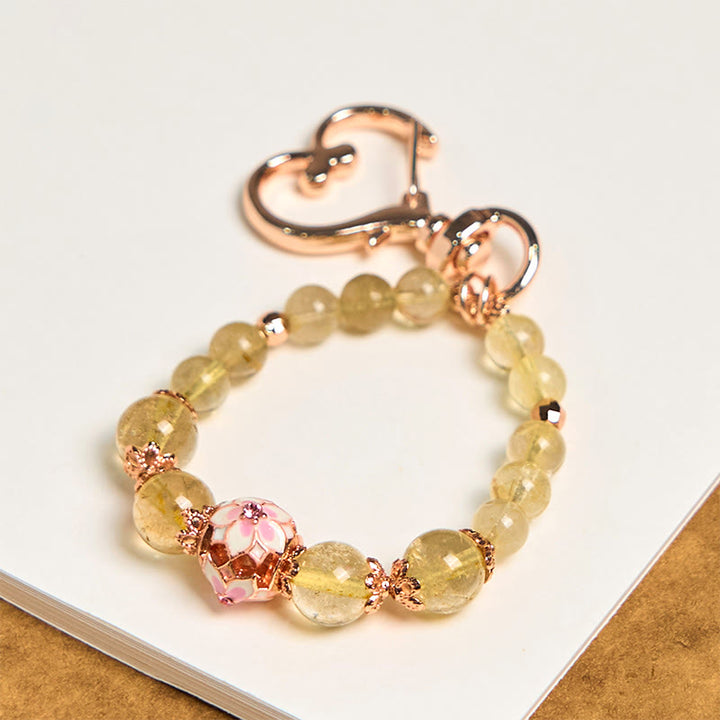 Buddha Stones Golden Rutilated Quartz Wealth Key Chain Hanging Decoration