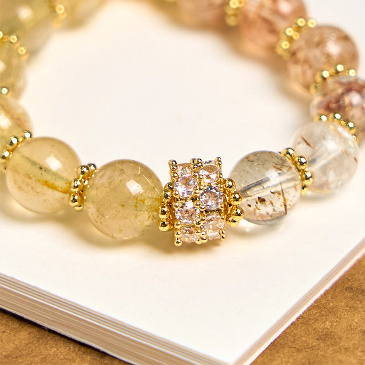 Buddha Stones Golden Rutilated Quartz Auspiciousness Key Chain Hanging Decoration