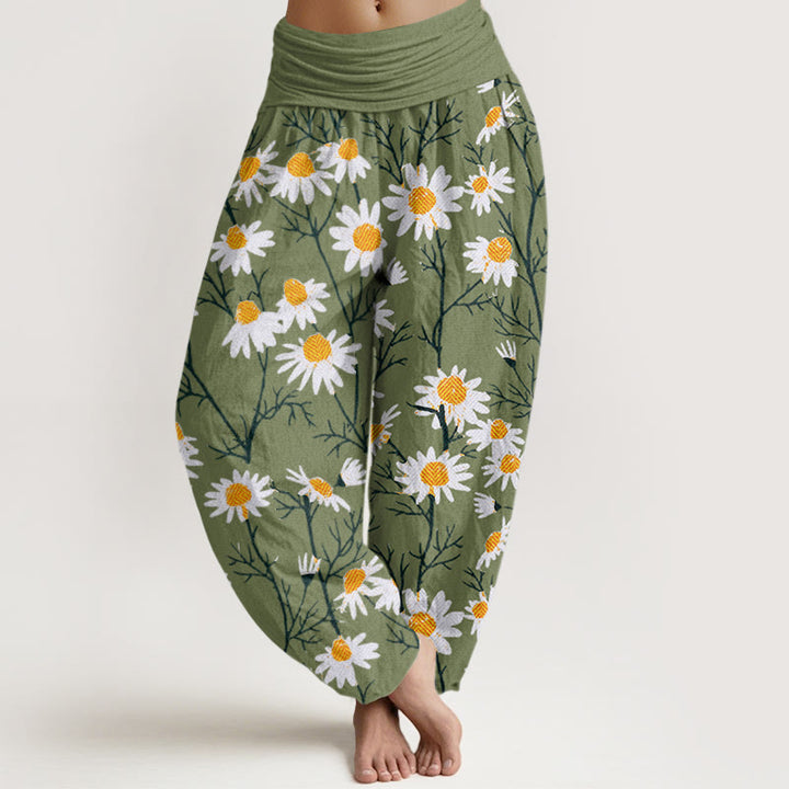 Buddha Stones White Petals Daisy Pattern Women's Elastic Waist Harem Pants - LimeGreen - US22,UK/AU26,EU54 (6XL) - image 1