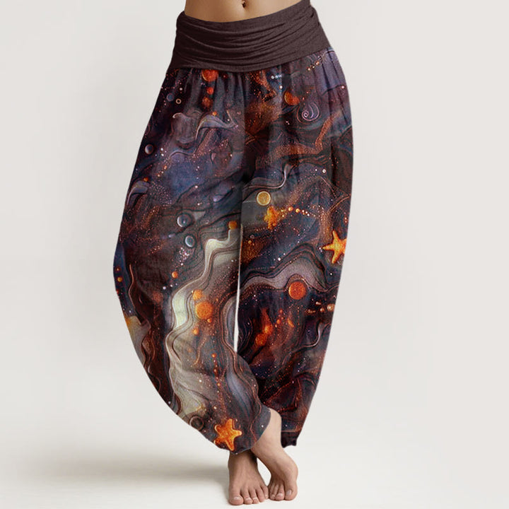 Buddha Stones Oceanic Golde Star Pattern Women's Elastic Waist Harem Pants - SaddleBrown - US22,UK/AU26,EU54 (6XL) - image 4