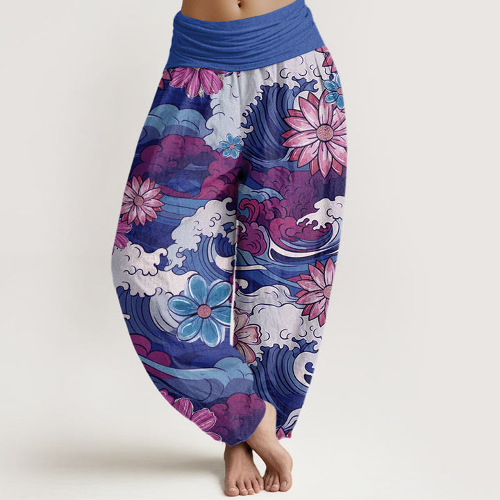 Buddha Stones Colorful Ocean Wave Various Flower Pattern Women's Elastic Waist Harem Pants - SlateBlue - US22,UK/AU26,EU54 (6XL) - image 8