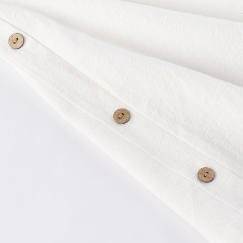 Buddha Stones Casual 2Pcs Pure Color Half Button Design Shirt Drawstring Pants Men's Cotton Linen Meditation Cloth Set With Pockets