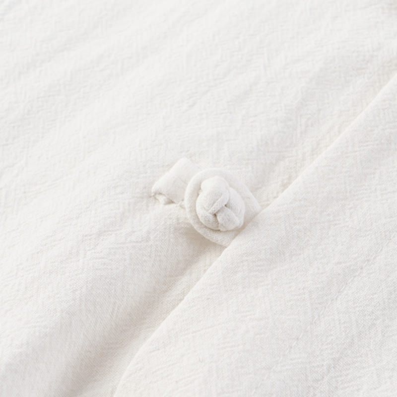 Buddha Stones Casual 2Pcs Pure Color Half Button Design Shirt Drawstring Pants Men's Cotton Linen Meditation Cloth Set With Pockets