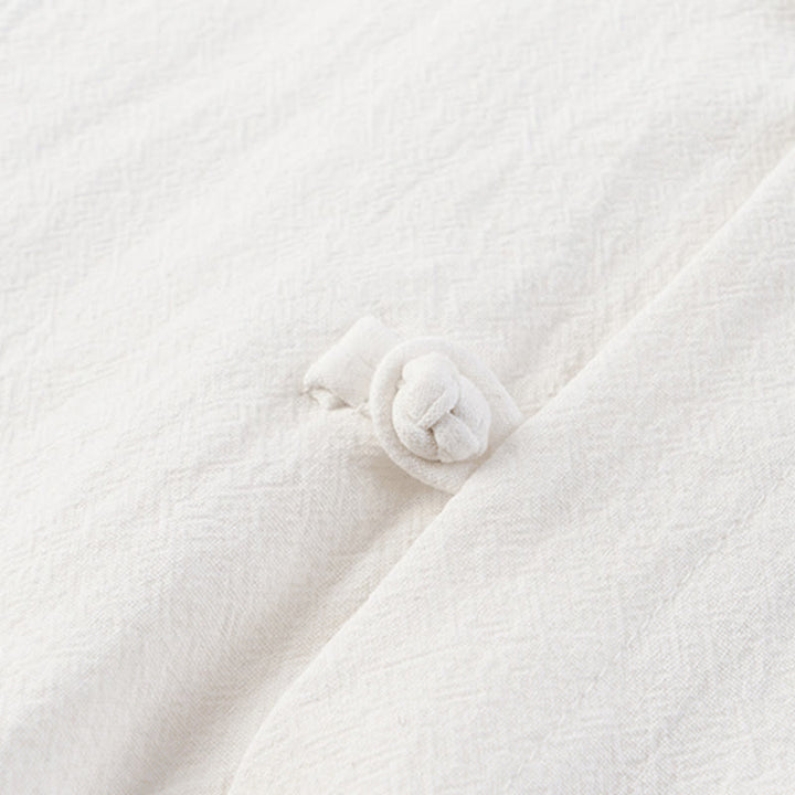 Buddha Stones Casual 2Pcs Pure Color Half Button Design Shirt Drawstring Pants Men's Cotton Linen Meditation Cloth Set With Pockets