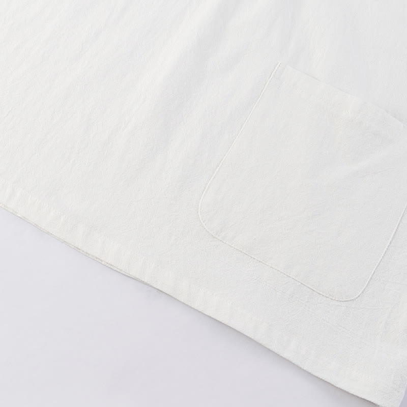 Buddha Stones Casual 2Pcs Pure Color Half Button Design Shirt Drawstring Pants Men's Cotton Linen Meditation Cloth Set With Pockets