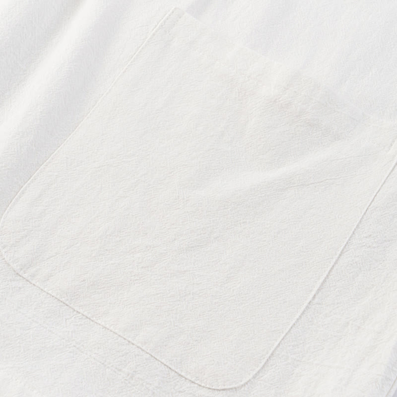 Buddha Stones Casual 2Pcs Pure Color Half Button Design Shirt Drawstring Pants Men's Cotton Linen Meditation Cloth Set With Pockets