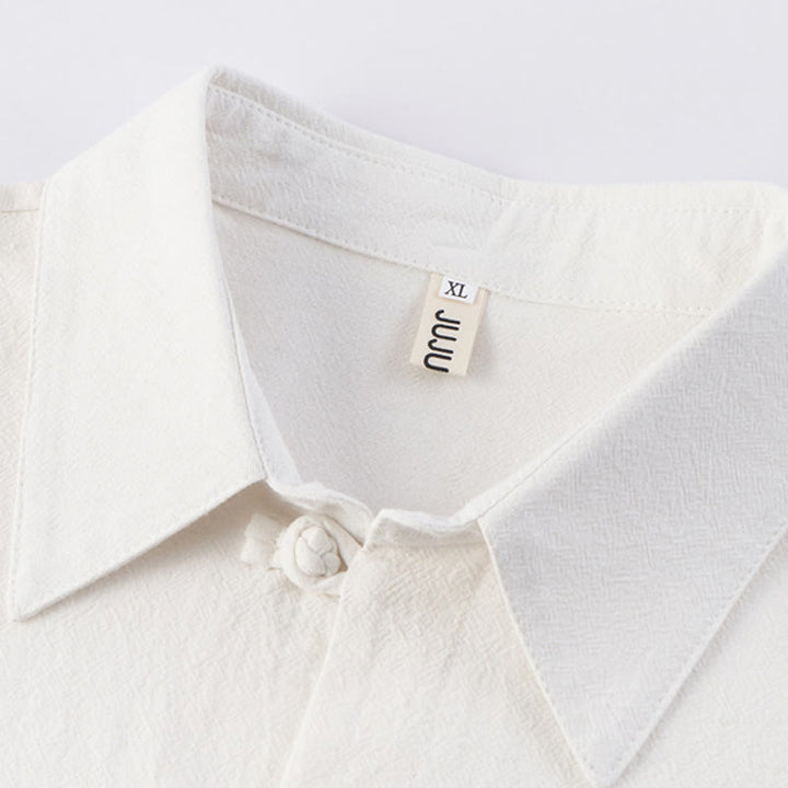 Buddha Stones Casual 2Pcs Pure Color Half Button Design Shirt Drawstring Pants Men's Cotton Linen Meditation Cloth Set With Pockets