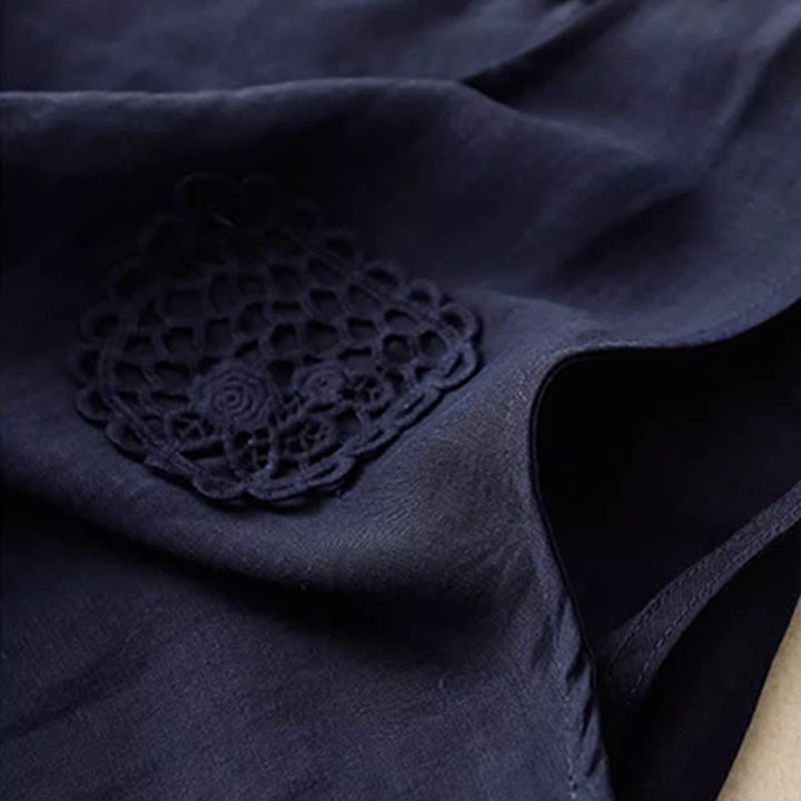 Buddha Stones Casual Pure Color Embroidery Patchwork Design Sleeveless Crew Neck Women's Cotton Linen Vest - image 8