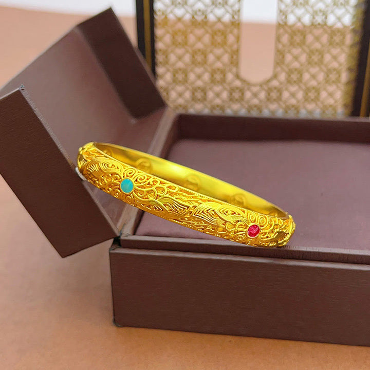 Buddha Stones Copper Plated Gold Flowers Leaves Luck Bracelet Bangle - image 9