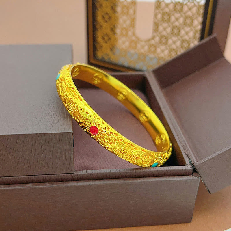 Buddha Stones Copper Plated Gold Flowers Leaves Luck Bracelet Bangle - image 3