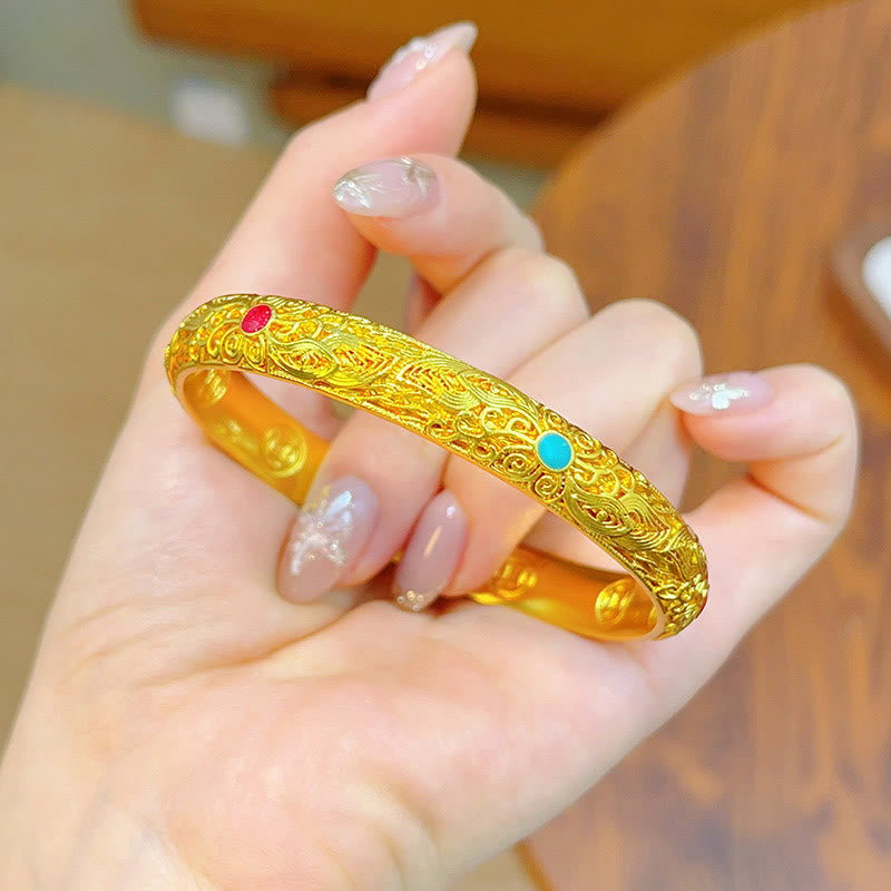 Buddha Stones Copper Plated Gold Flowers Leaves Luck Bracelet Bangle - image 12