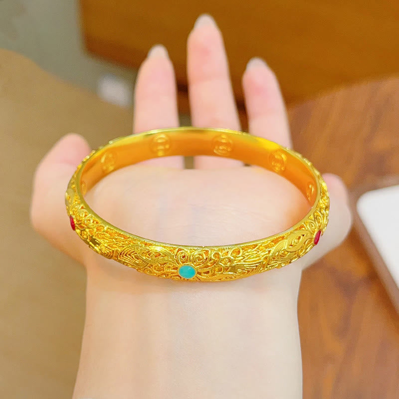 Buddha Stones Copper Plated Gold Flowers Leaves Luck Bracelet Bangle - image 14