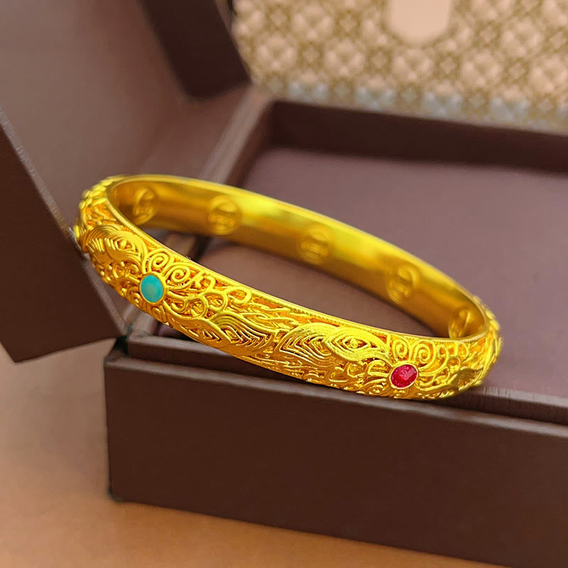 Buddha Stones Copper Plated Gold Flowers Leaves Luck Bracelet Bangle - image 10