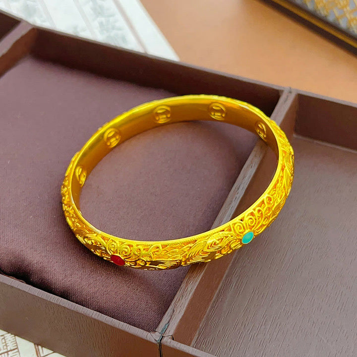 Buddha Stones Copper Plated Gold Flowers Leaves Luck Bracelet Bangle - image 4