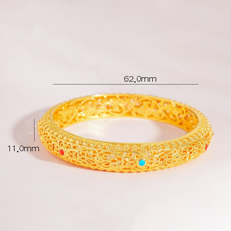 Buddha Stones Copper Plated Gold Flowers Vine Pattern Luck Bracelet Bangle 2.44 IN (62 MM) - image 4