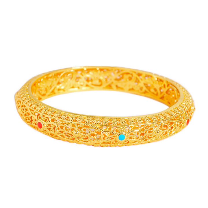 Buddha Stones Copper Plated Gold Flowers Vine Pattern Luck Bracelet Bangle 2.44 IN (62 MM) - image 5