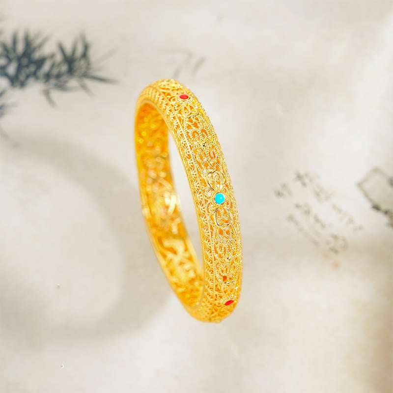 Buddha Stones Copper Plated Gold Flowers Vine Pattern Luck Bracelet Bangle 2.44 IN (62 MM) - 62 mm - image 1