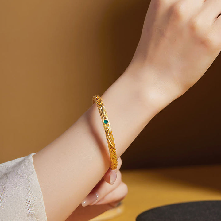 Buddha Stones 999 Sterling Silver Golden Flower Hollow Design Blessing Bracelet Bangle - image 5