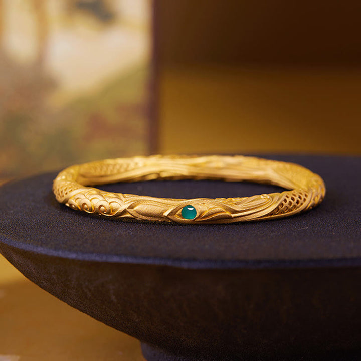 Buddha Stones 999 Sterling Silver Golden Flower Hollow Design Blessing Bracelet Bangle - image 2