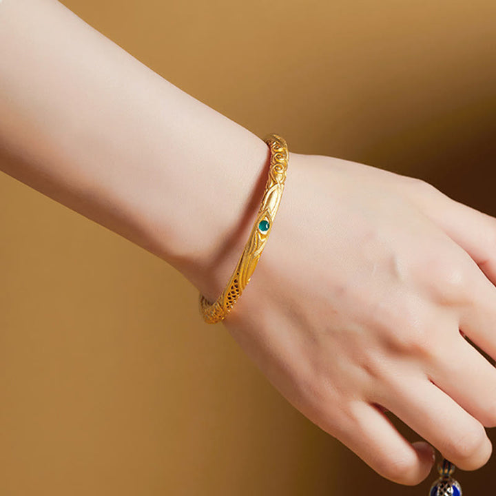 Buddha Stones 999 Sterling Silver Golden Flower Hollow Design Blessing Bracelet Bangle - image 8