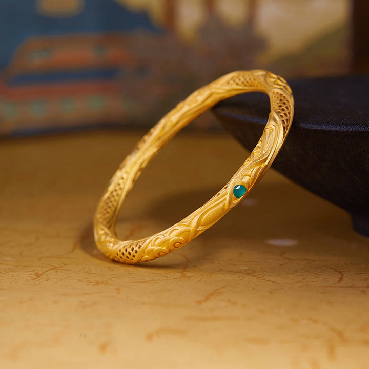 Buddha Stones 999 Sterling Silver Golden Flower Hollow Design Blessing Bracelet Bangle - 59 mm - image 1