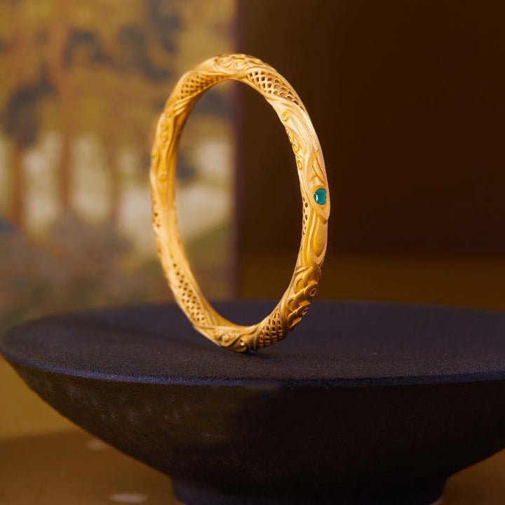 Buddha Stones 999 Sterling Silver Golden Flower Hollow Design Blessing Bracelet Bangle - image 3