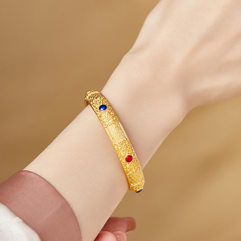 Buddha Stones 925 Sterling Silver Golden Auspicious Clouds Hollow Design Protection Bracelet Bangle 2.20 IN (56 MM) - image 4