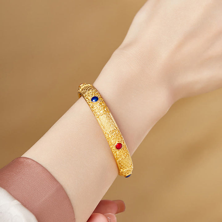 Buddha Stones 925 Sterling Silver Golden Auspicious Clouds Hollow Design Protection Bracelet Bangle 2.20 IN (56 MM) - image 4