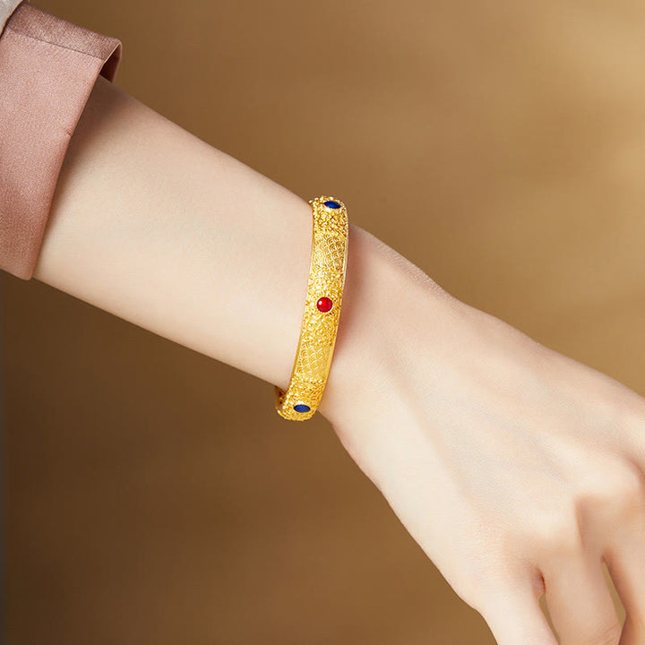 Buddha Stones 925 Sterling Silver Golden Auspicious Clouds Hollow Design Protection Bracelet Bangle 2.20 IN (56 MM) - image 5