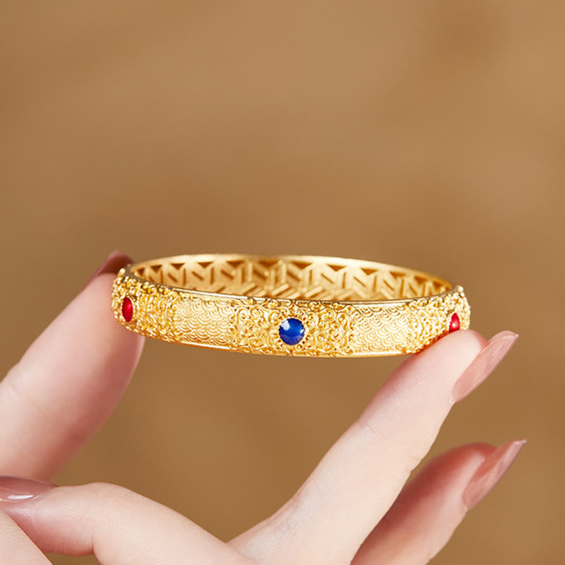 Buddha Stones 925 Sterling Silver Golden Auspicious Clouds Hollow Design Protection Bracelet Bangle 2.20 IN (56 MM) - image 3