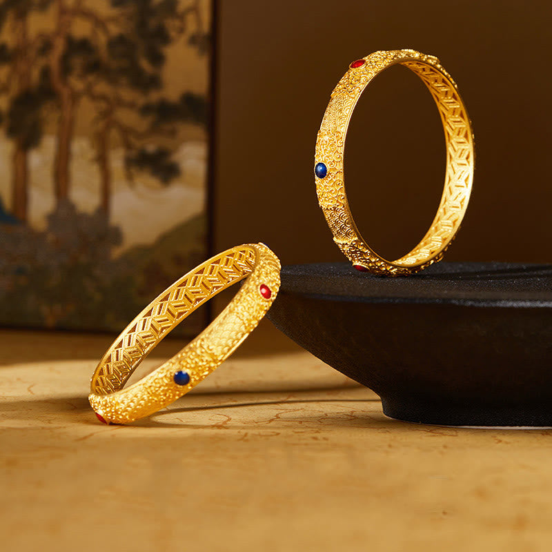 Buddha Stones 925 Sterling Silver Golden Auspicious Clouds Hollow Design Protection Bracelet Bangle 2.20 IN (56 MM) - image 8