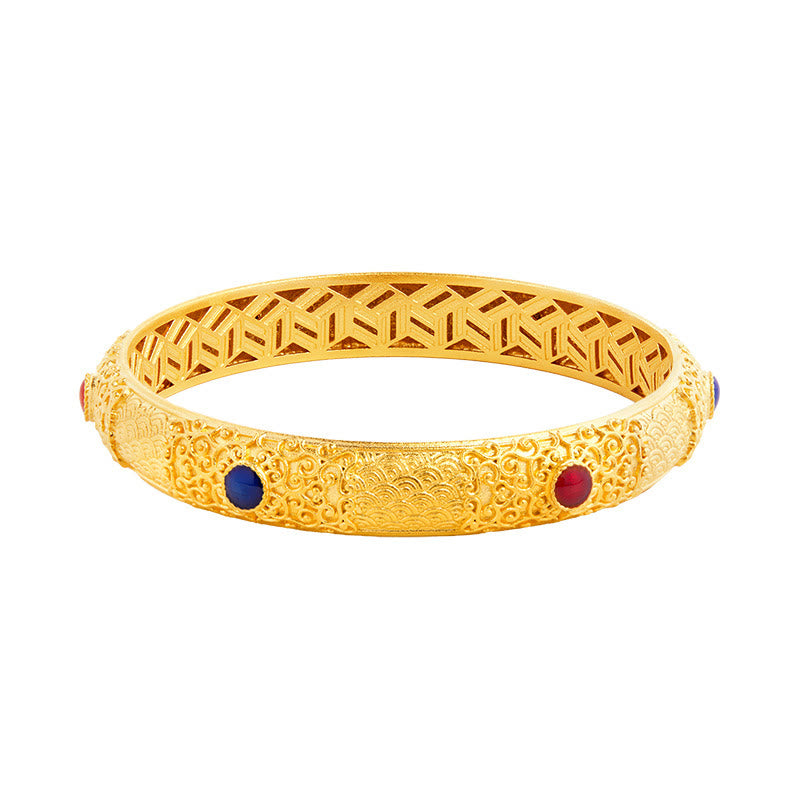 Buddha Stones 925 Sterling Silver Golden Auspicious Clouds Hollow Design Protection Bracelet Bangle 2.20 IN (56 MM) - image 10