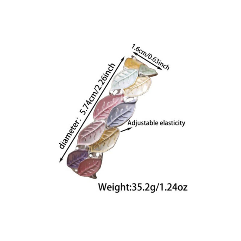 Buddha Stones Colorful Leaves Alloy Luck Elastic Bracelet Bangle - image 5