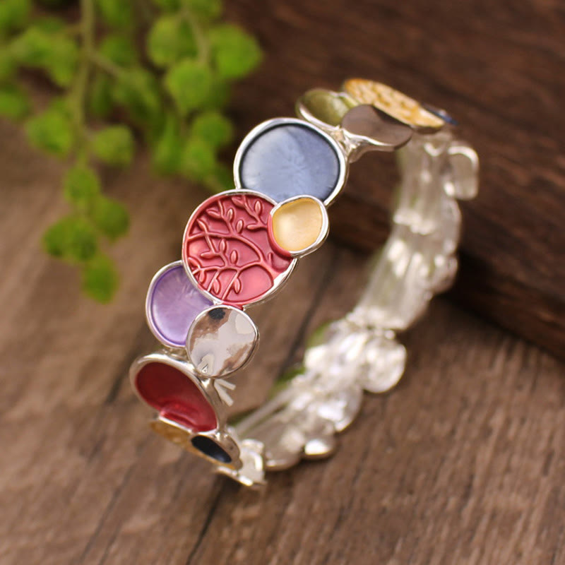Buddha Stones The Tree Of Life Round Pattern Unity Alloy Elastic Bracelet Bangle - Red 57mm - image 1