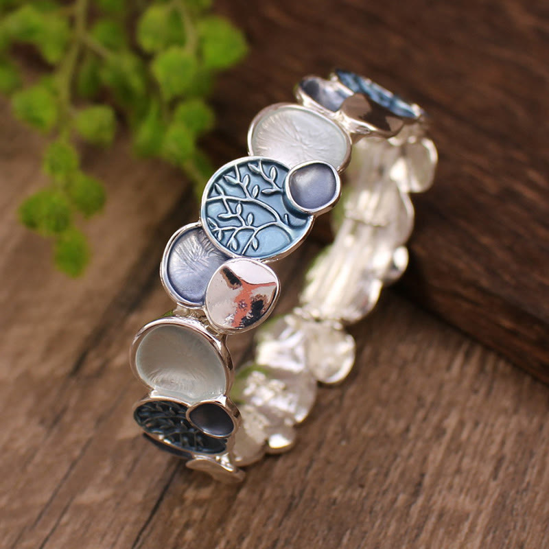 Buddha Stones The Tree Of Life Round Pattern Unity Alloy Elastic Bracelet Bangle - Blue 57mm - image 6