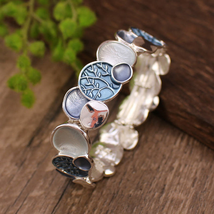 Buddha Stones The Tree Of Life Round Pattern Unity Alloy Elastic Bracelet Bangle - Blue 57mm - image 6