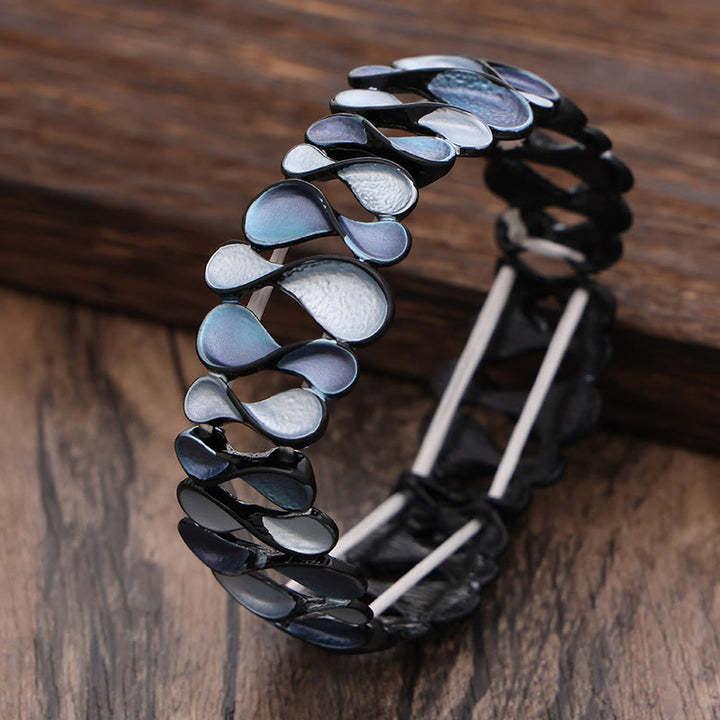 Buddha Stones Colorful Geometric Hollow 8-shaped Alloy Healing Elastic Bracelet Bangle - Blue 57mm - image 1