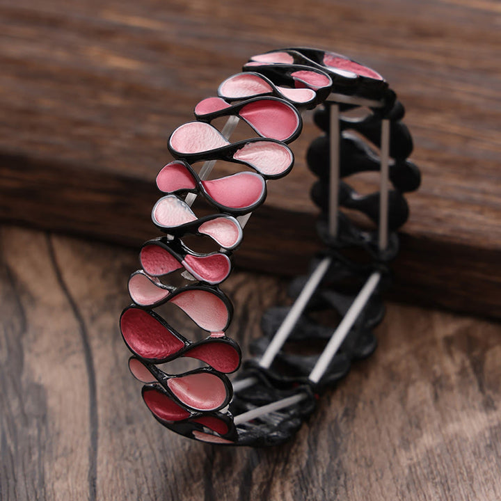 Buddha Stones Colorful Geometric Hollow 8-shaped Alloy Healing Elastic Bracelet Bangle - Rose Red 57mm - image 5